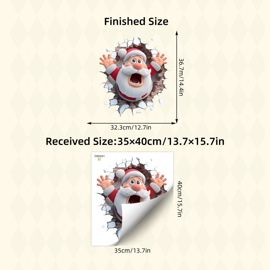 Santa Wall Sticker: 3D Christmas Party Backdrop Decor