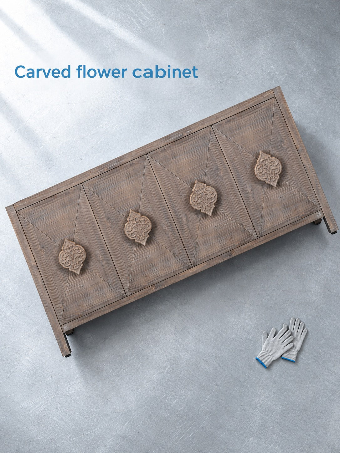 Carved Flower Door Cabinet with Adjustable Storage