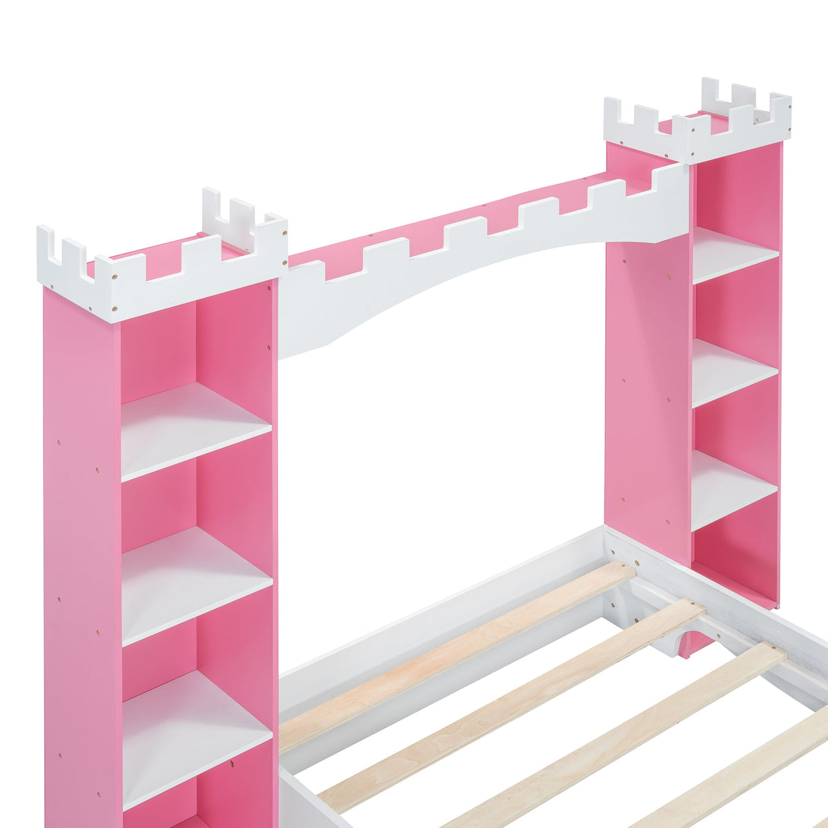 Castle Twin Bed for Kids with Built-In Tower Bookshelves