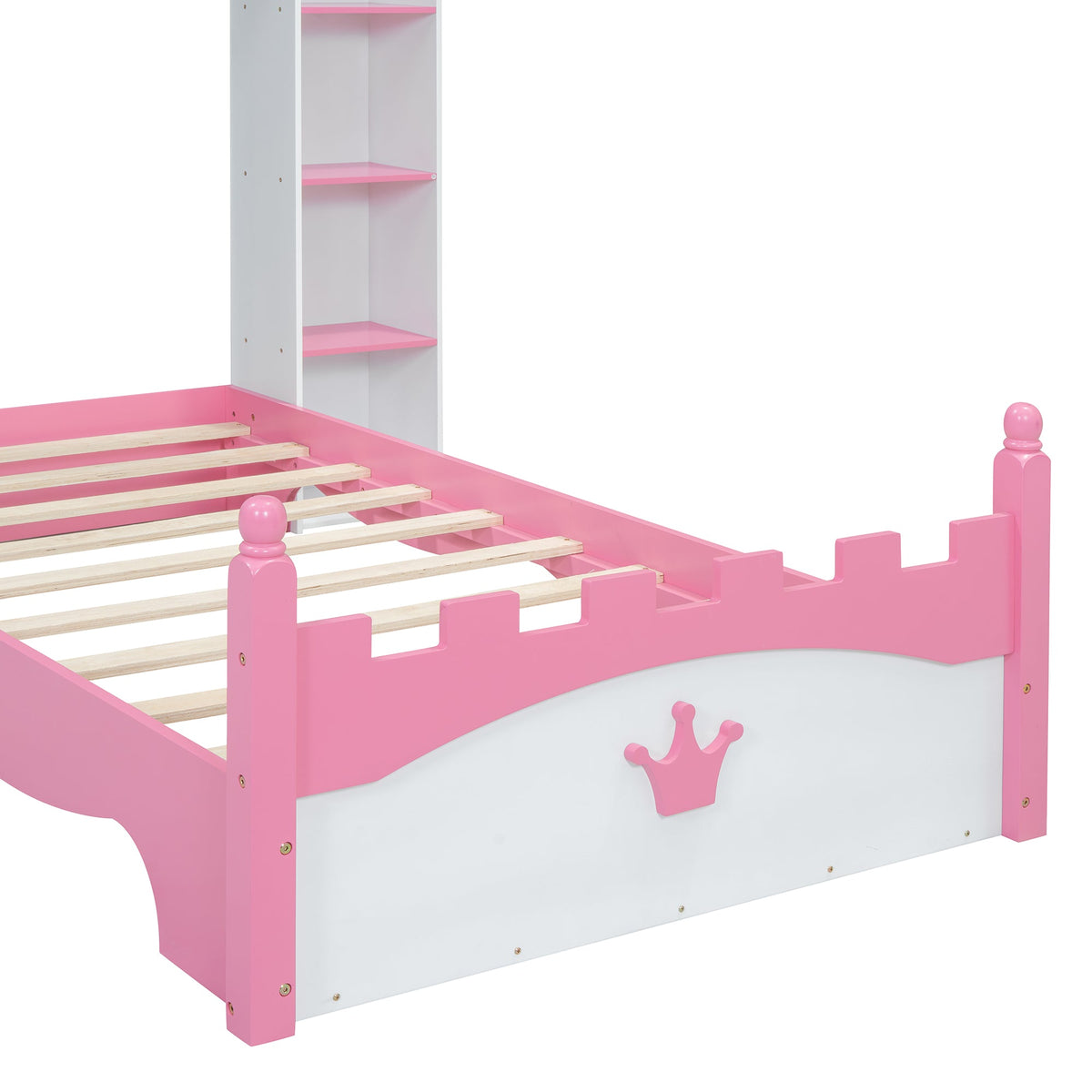 Castle Twin Bed for Kids with Built-In Tower Bookshelves