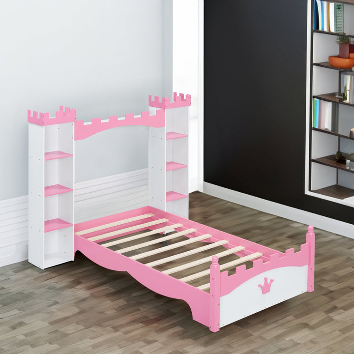 Castle Twin Bed for Kids with Built-In Tower Bookshelves