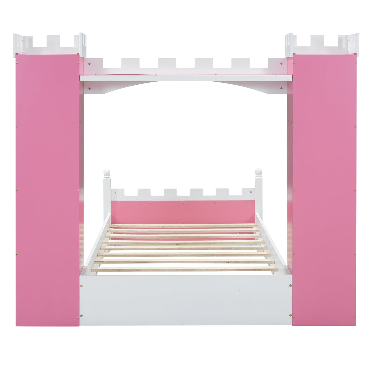 Pink Castle Twin Bed with Built-In Kids Bookshelves