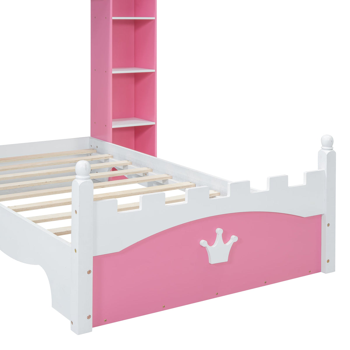 Pink Castle Twin Bed with Built-In Kids Bookshelves