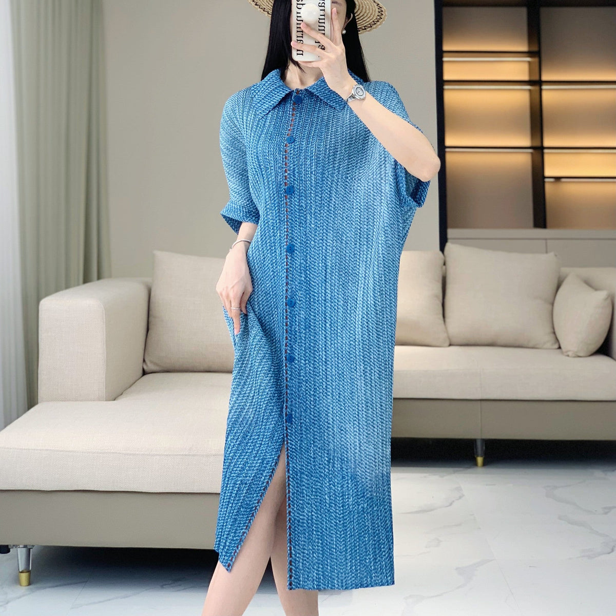 Pleated Midi Shirt Dress for Effortless Summer Style