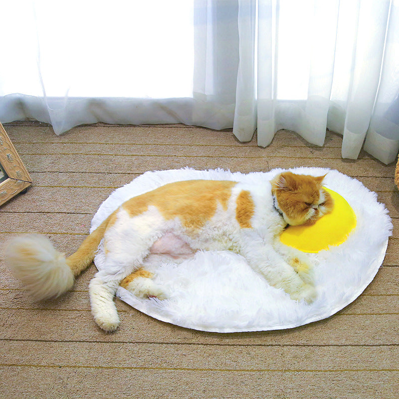 Fried Egg Pet Cushion With Non-Slip Plush Comfort Bed