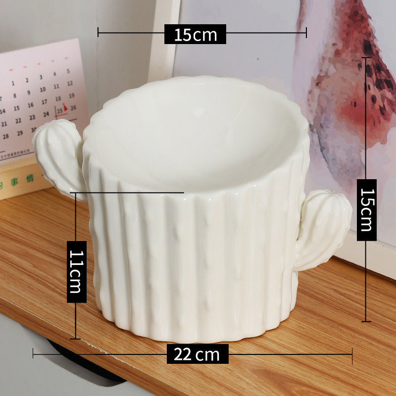 Elevated Ceramic Cat Bowl With Stable Cactus Design