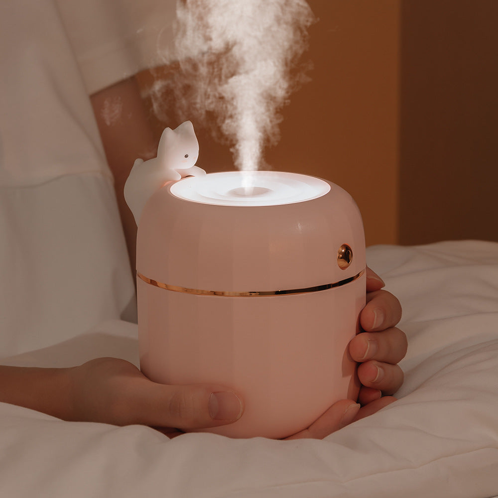 Cute Cat Humidifier for Desk, USB Mini with Night Light