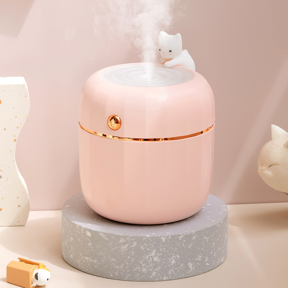 Cute Cat Humidifier for Desk, USB Mini with Night Light
