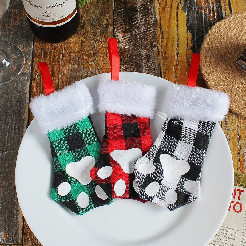 Cat Paw Mini Stocking Utensil Bags Set of 3 Christmas
