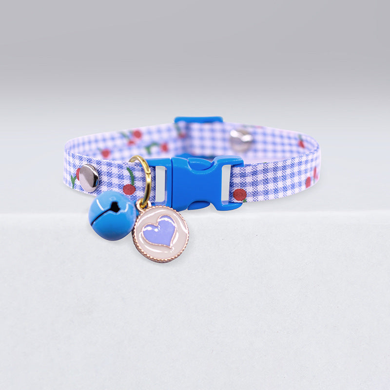 Adjustable Cat Collar with Bell, Heart Charm & Gingham