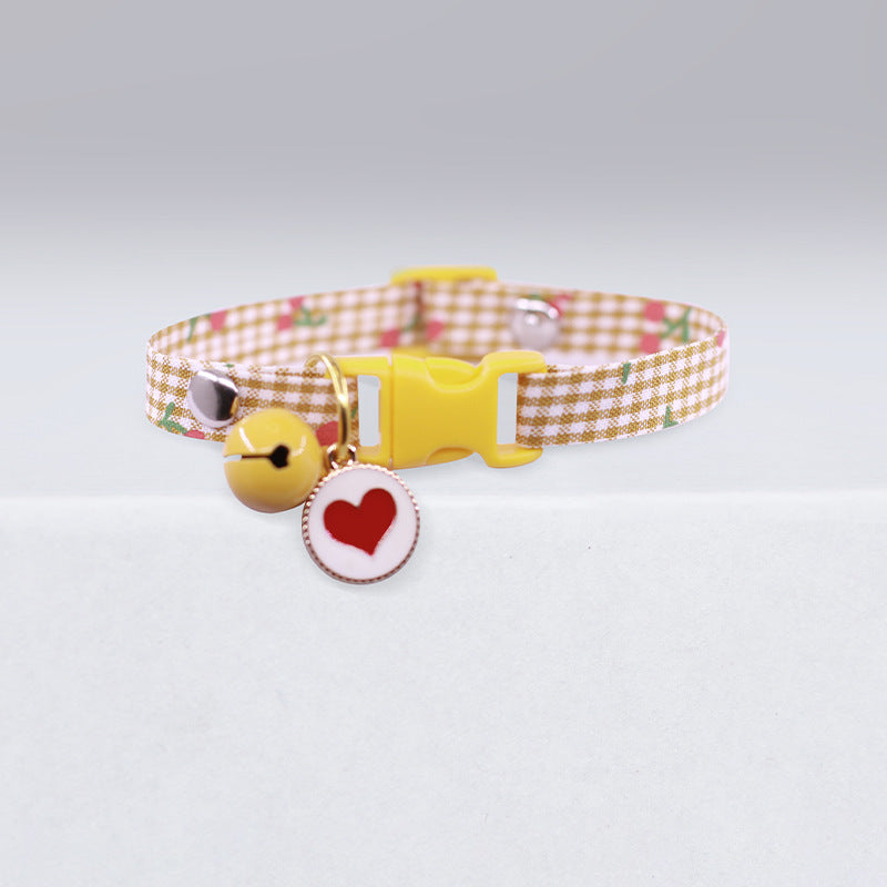 Adjustable Cat Collar with Bell, Heart Charm & Gingham