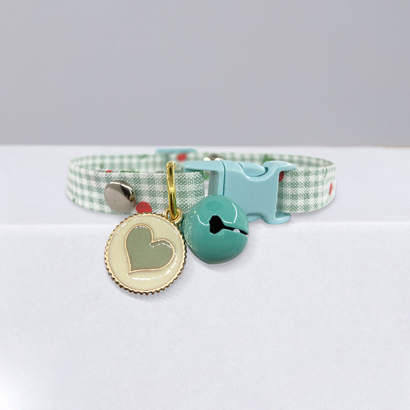 Adjustable Cat Collar with Bell, Heart Charm & Gingham