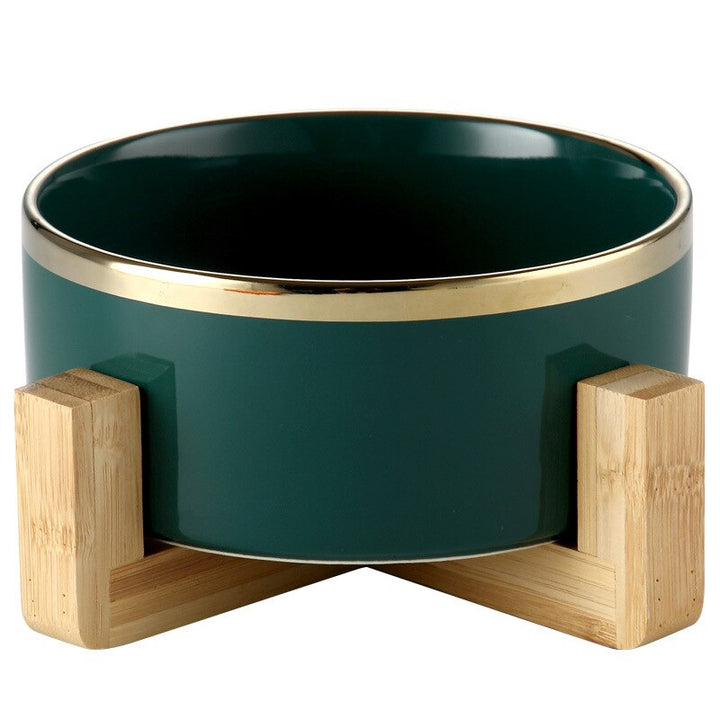 Elevated Ceramic Pet Bowl with Bamboo Stand, 400ml