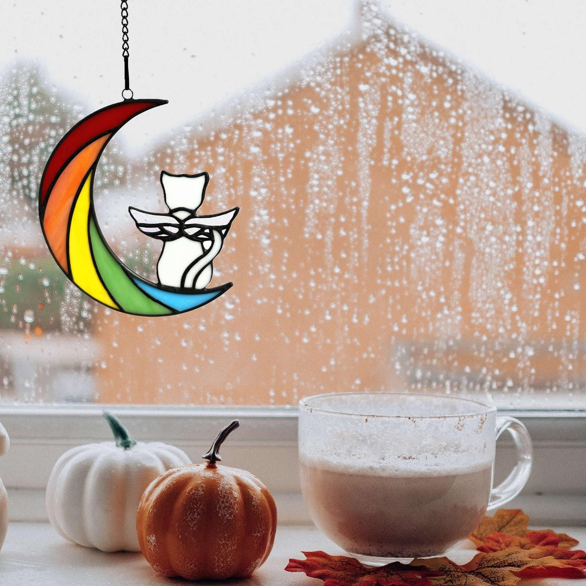 Cat Crescent Window Decor for Whimsical Colorful Charm
