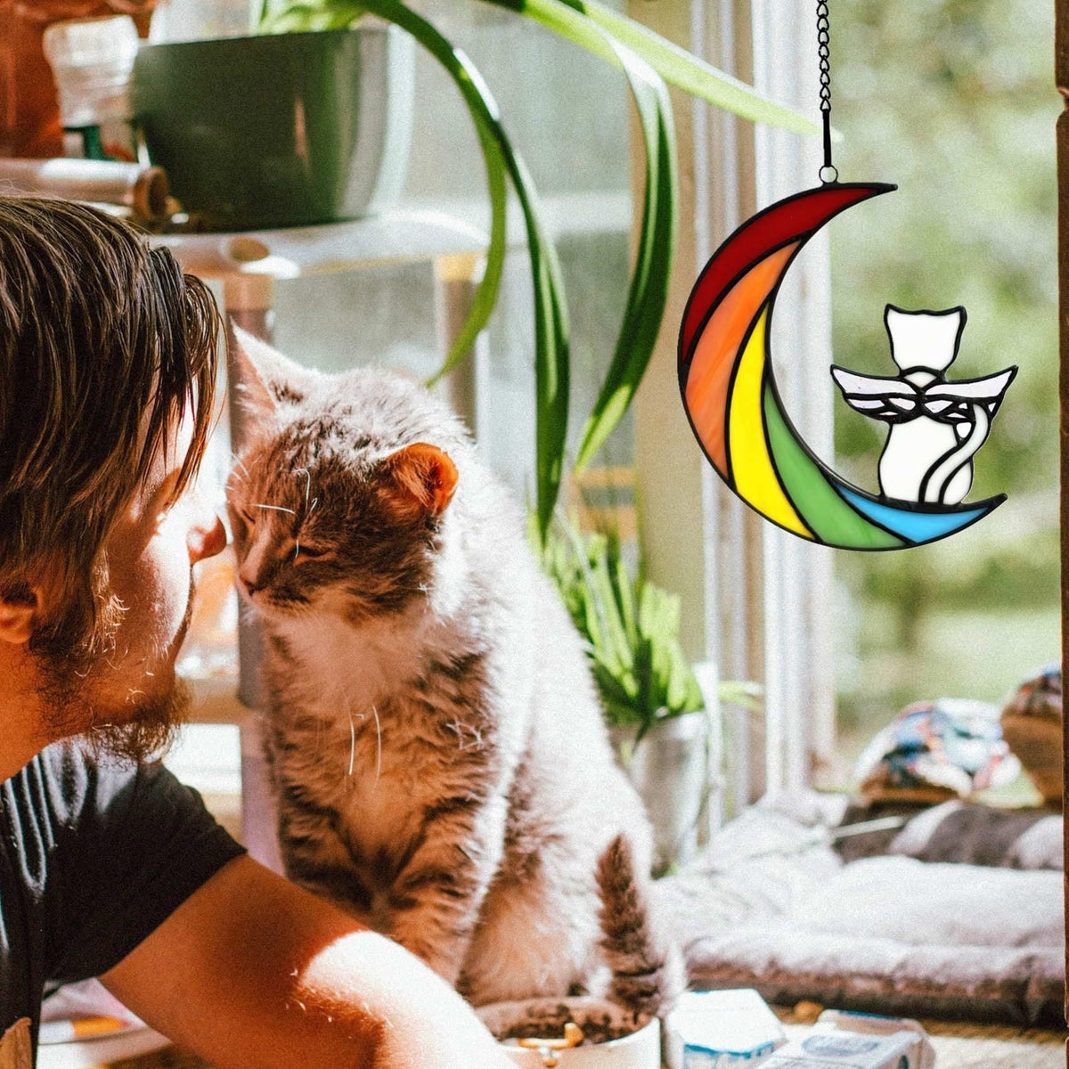 Cat Crescent Window Decor for Whimsical Colorful Charm