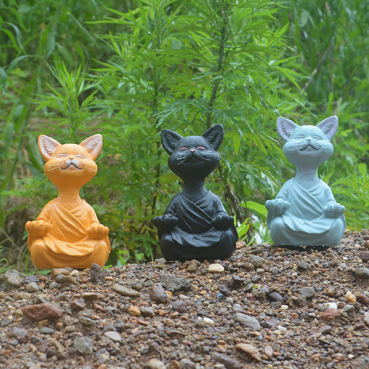 Zen Cat Resin Statue for Peaceful Home and Garden Decor