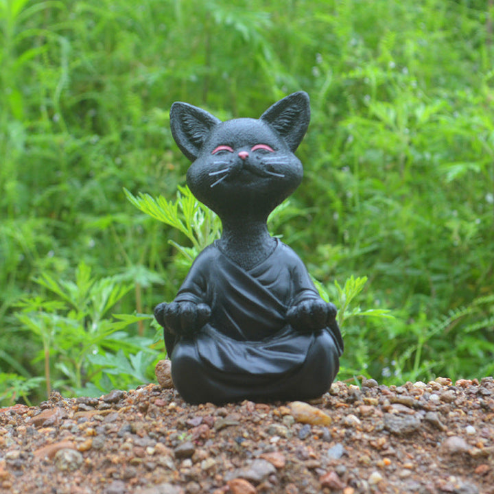 Zen Cat Resin Statue for Peaceful Home and Garden Decor