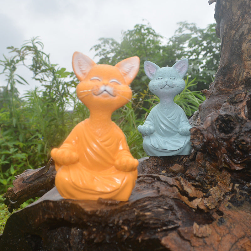 Zen Cat Resin Statue for Peaceful Home and Garden Decor