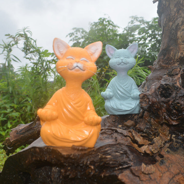 Zen Cat Resin Statue for Peaceful Home and Garden Decor