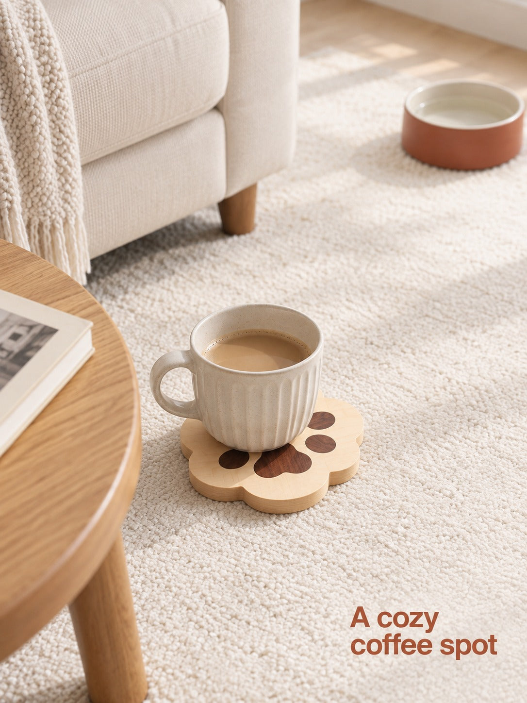 Cat Paw Solid Wood Coaster for Hot Mugs and Teapots