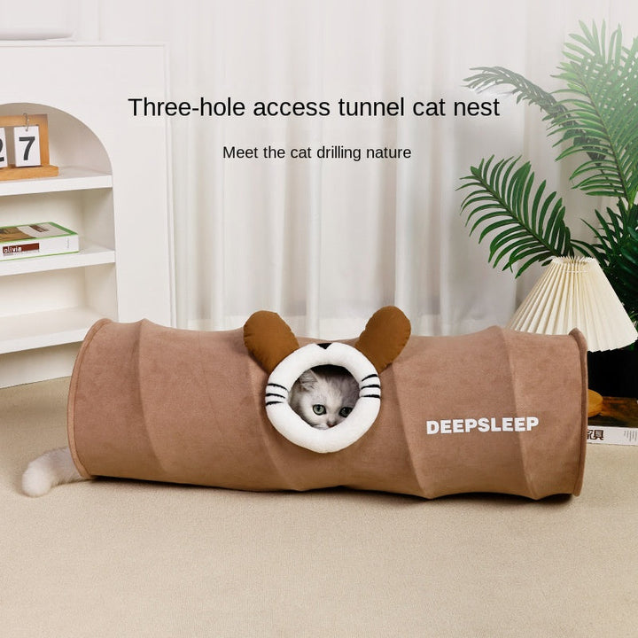 Three-Hole Cat Tunnel Bed for Indoor Play and Rest