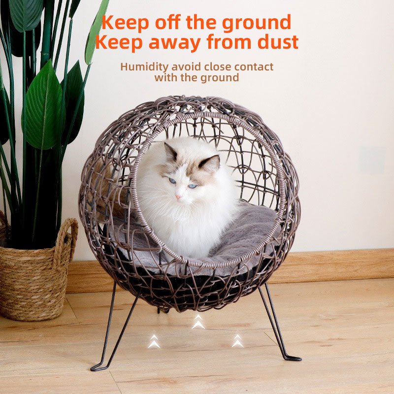 Elevated Rattan Cat Bed for Warm, Dust-Free Indoor Rest