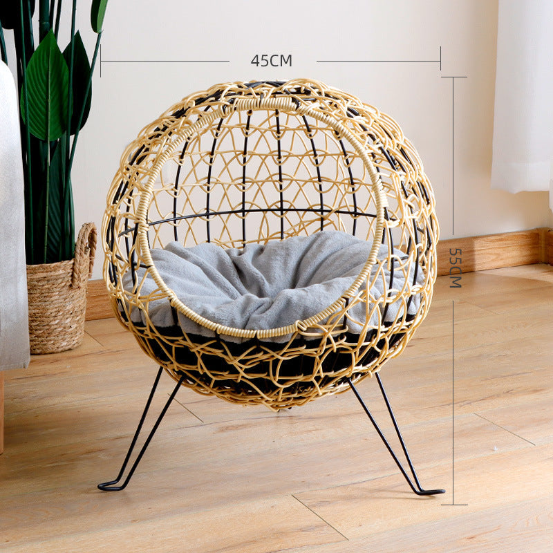 Elevated Rattan Cat Bed for Warm, Dust-Free Indoor Rest