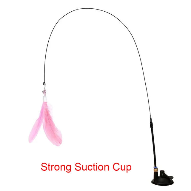 Interactive Feather Cat Toy Wand with Suction Base