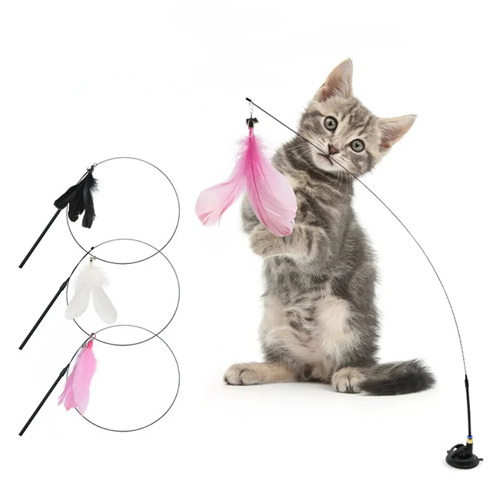 Interactive Feather Cat Toy Wand with Suction Base