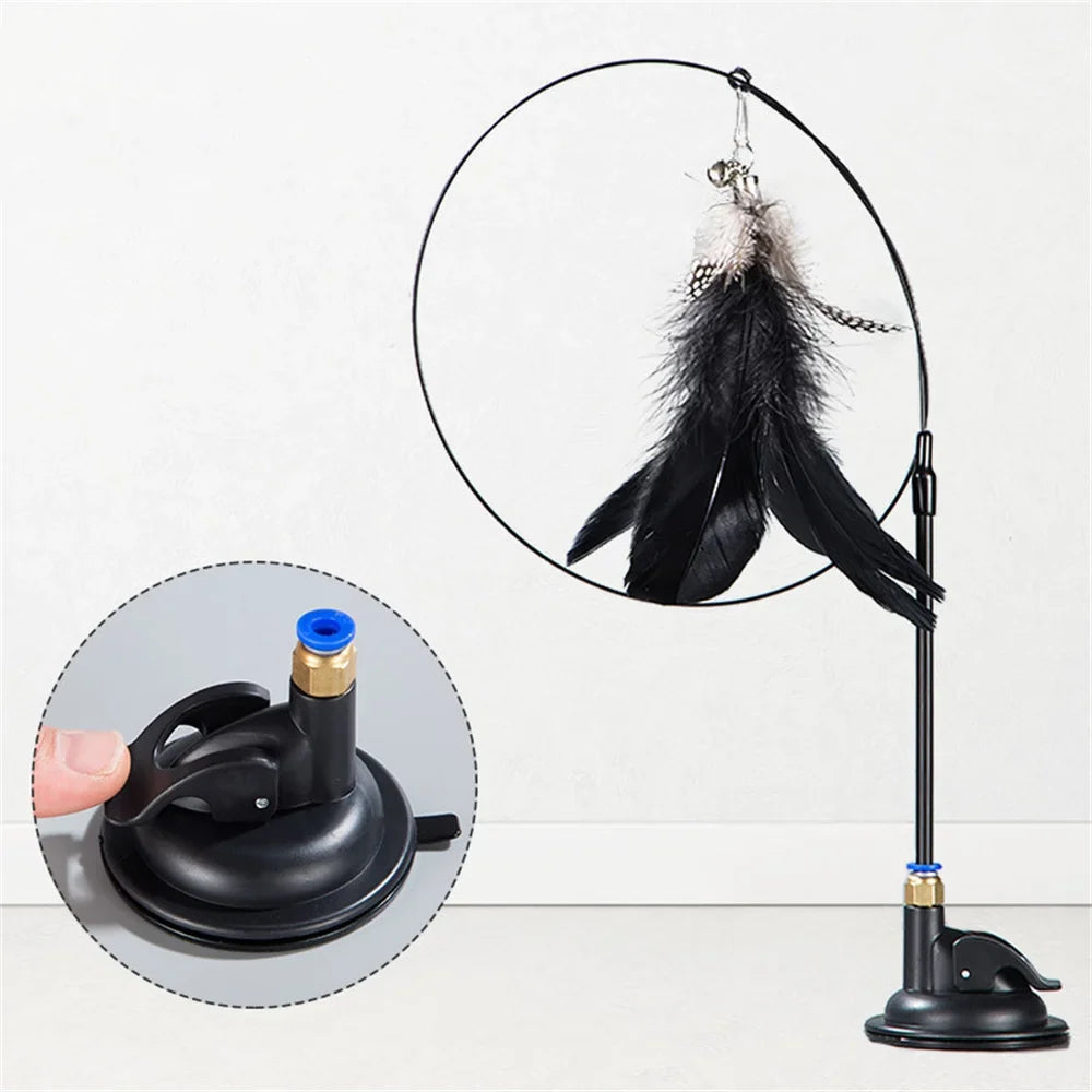 Interactive Feather Cat Toy Wand with Suction Base