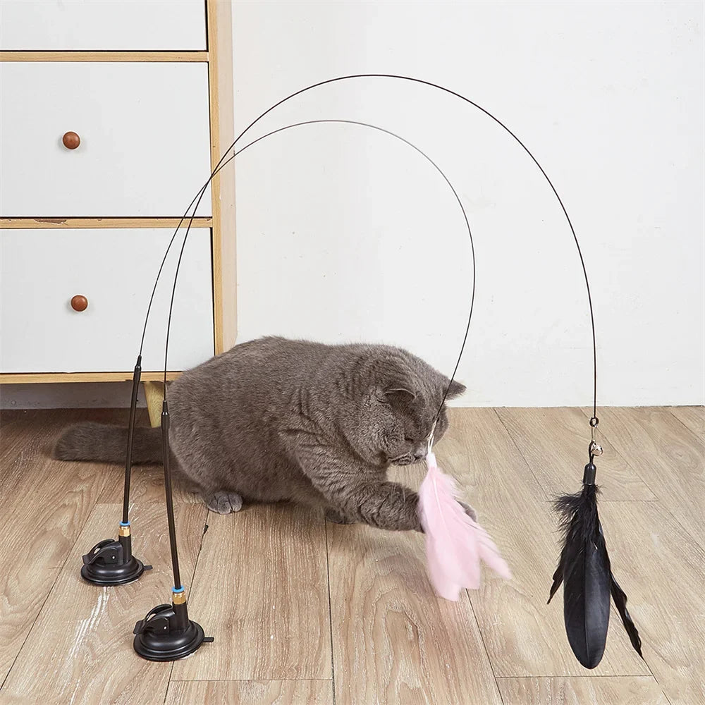 Interactive Feather Cat Toy Wand with Suction Base