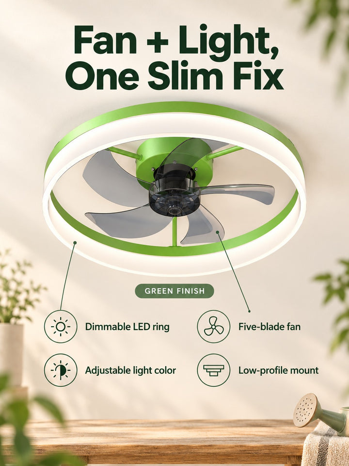Ceiling Fan with Dimmable LED Light, Green Finish