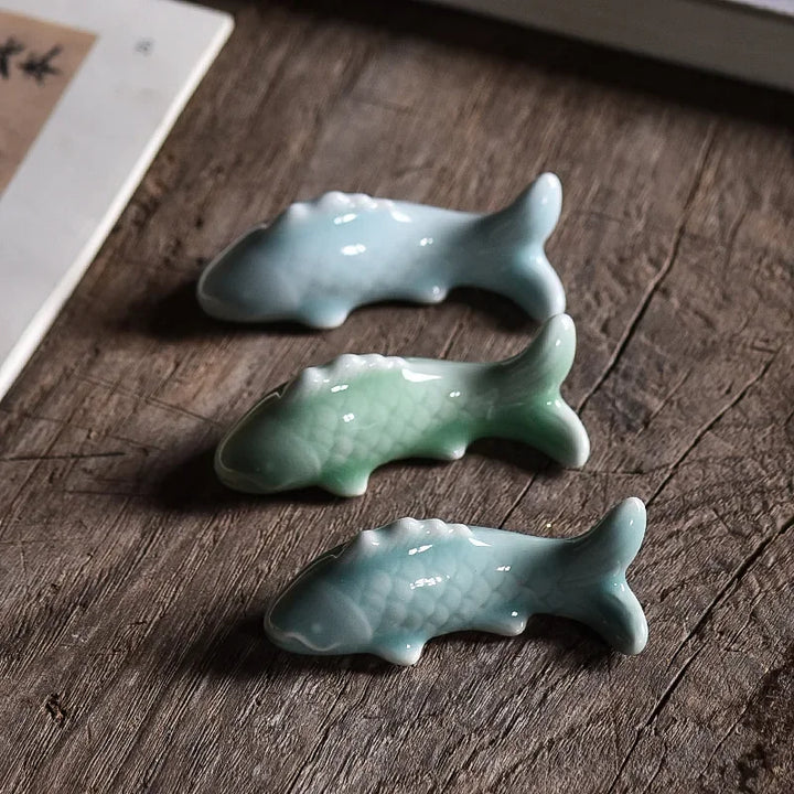 Celadon Ceramic Koi Pen Holder for an Elegant Desk