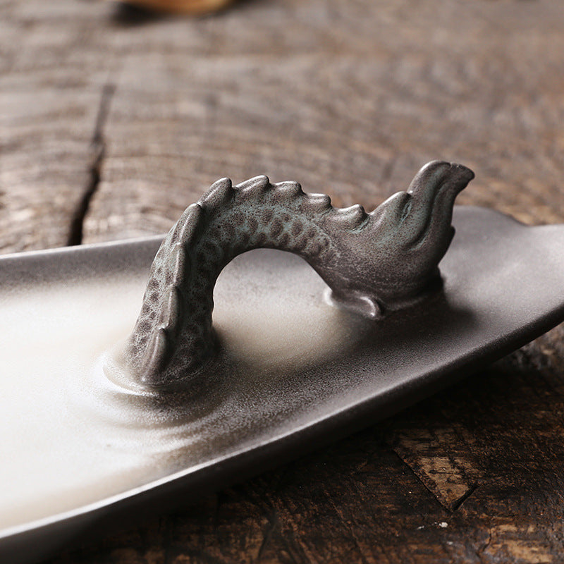 Ceramic Backflow Incense Burner Dragon Accent Decor