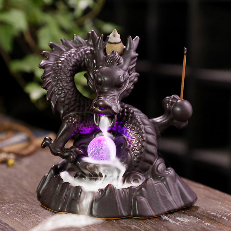 Dragon Backflow Incense Burner With LED Crystal Sphere