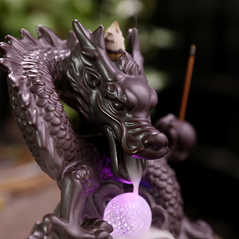 Dragon Backflow Incense Burner With LED Crystal Sphere