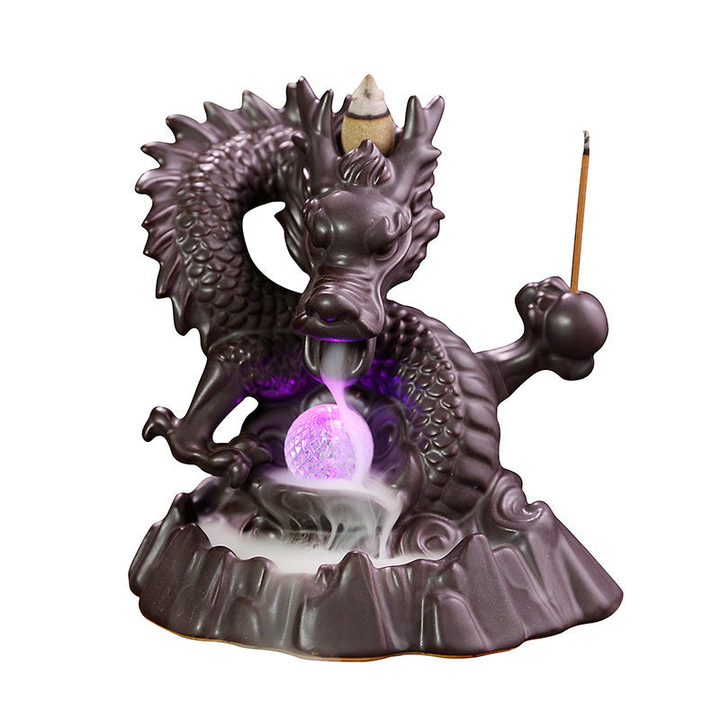 Dragon Backflow Incense Burner With LED Crystal Sphere
