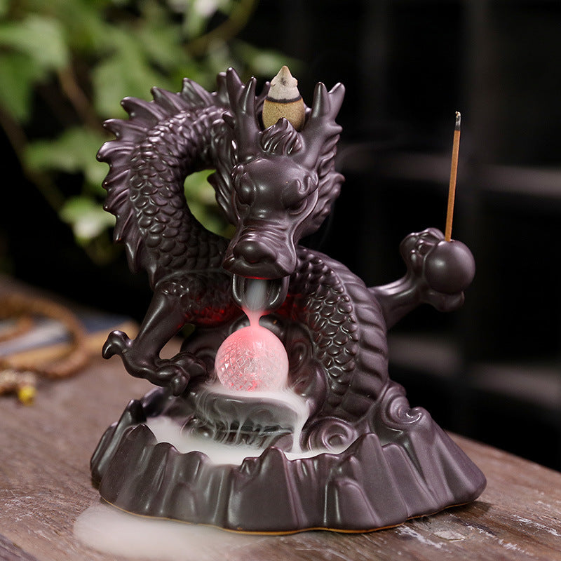Dragon Backflow Incense Burner With LED Crystal Sphere
