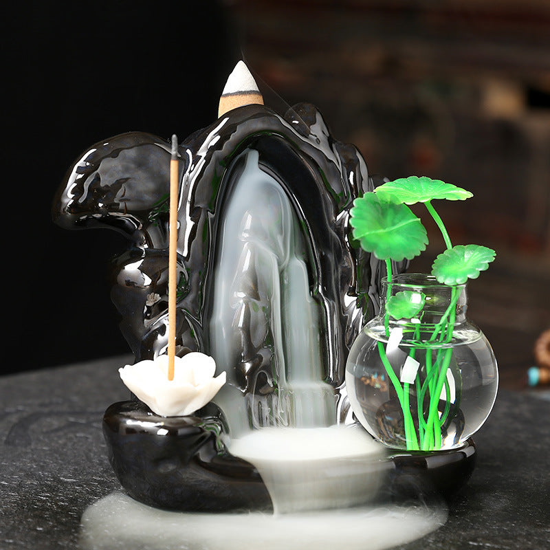 Ceramic Backflow Incense Burner for Calm Waterfall Smoke