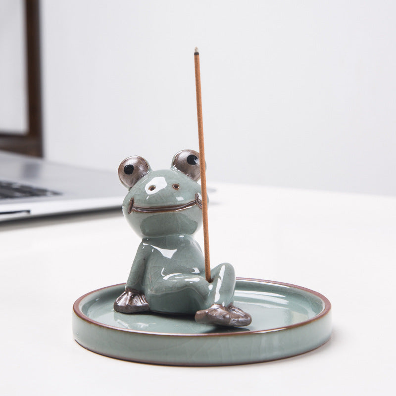 Ceramic Frog Incense Holder for Cleaner Ash Catching
