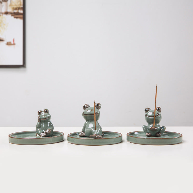 Ceramic Frog Incense Holder for Cleaner Ash Catching