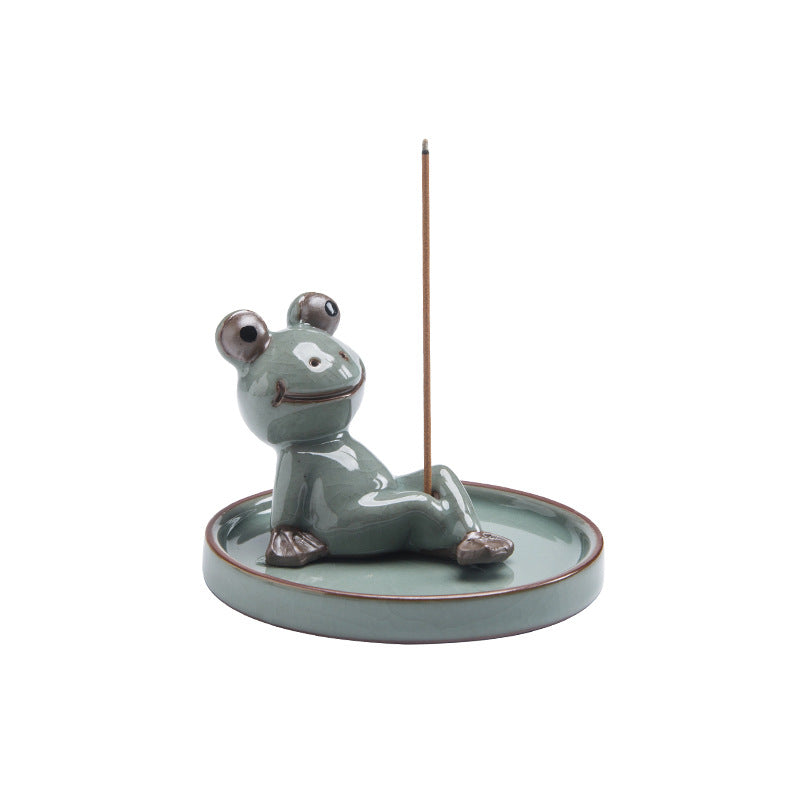 Ceramic Frog Incense Holder for Cleaner Ash Catching
