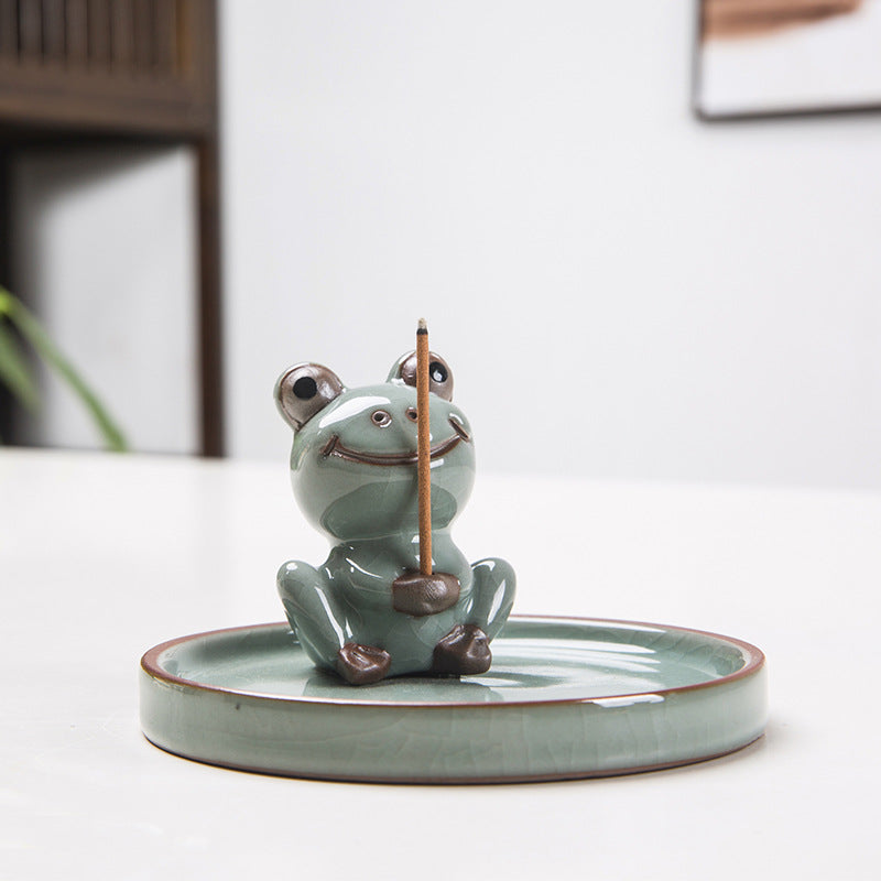 Ceramic Frog Incense Holder for Cleaner Ash Catching
