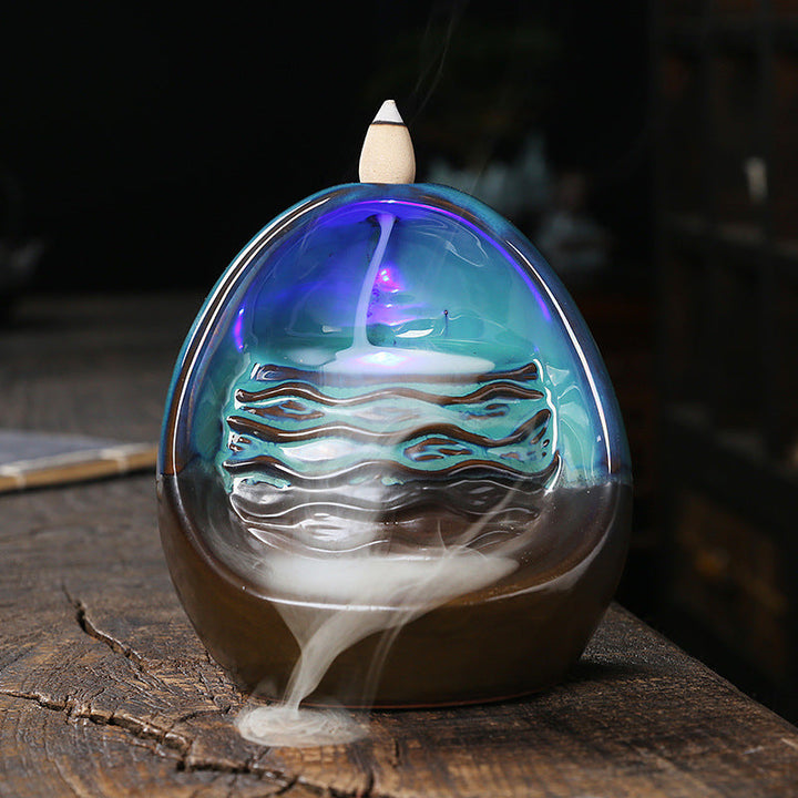 Ceramic Incense Waterfall Burner With LED Ambiance