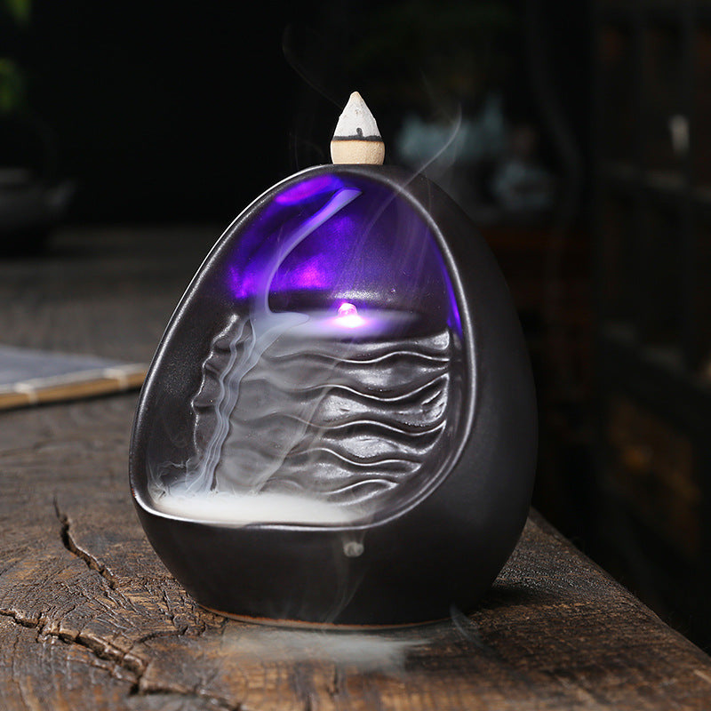 Ceramic Incense Waterfall Burner With LED Ambiance