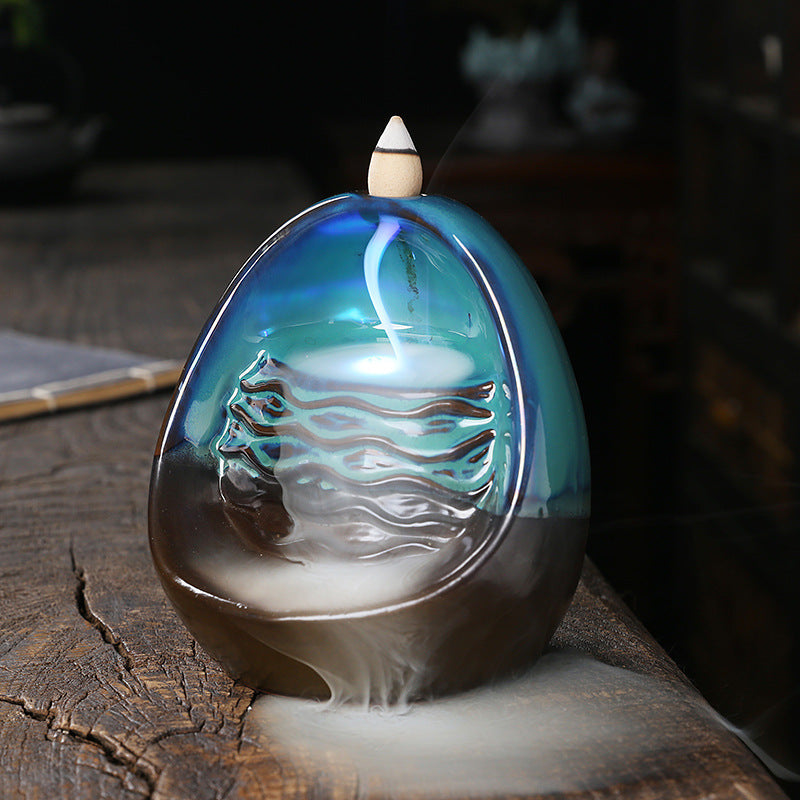 Ceramic Incense Waterfall Burner With LED Ambiance