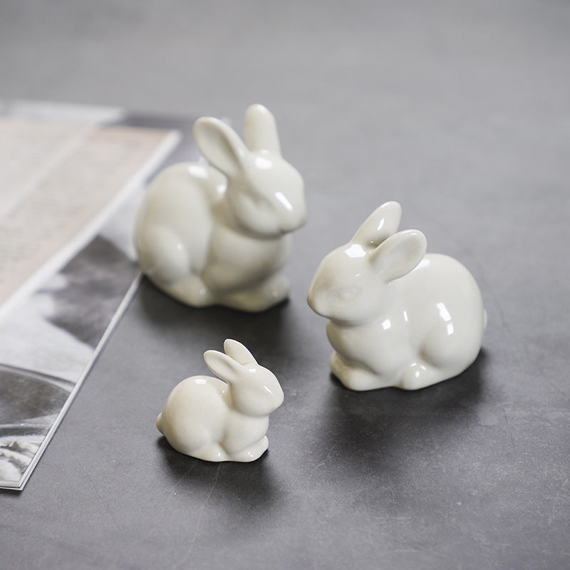 Ceramic Rabbit Decor Set: Glossy Trio for Shelf Styling