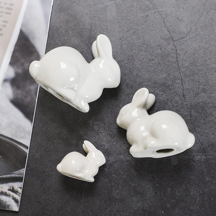 Ceramic Rabbit Decor Set: Glossy Trio for Shelf Styling