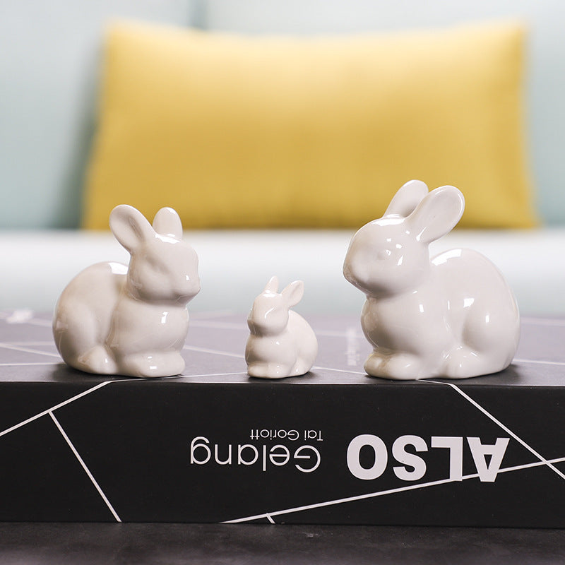 Ceramic Rabbit Decor Set: Glossy Trio for Shelf Styling
