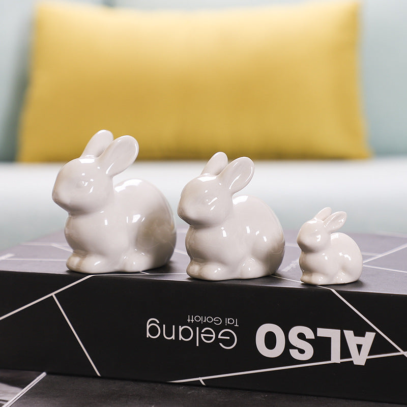 Ceramic Rabbit Decor Set: Glossy Trio for Shelf Styling